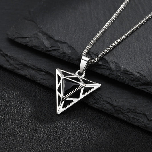 Kemstone Black Cubic Zirconia Triangle Pendant for Men Stainless Steel PN-2455
