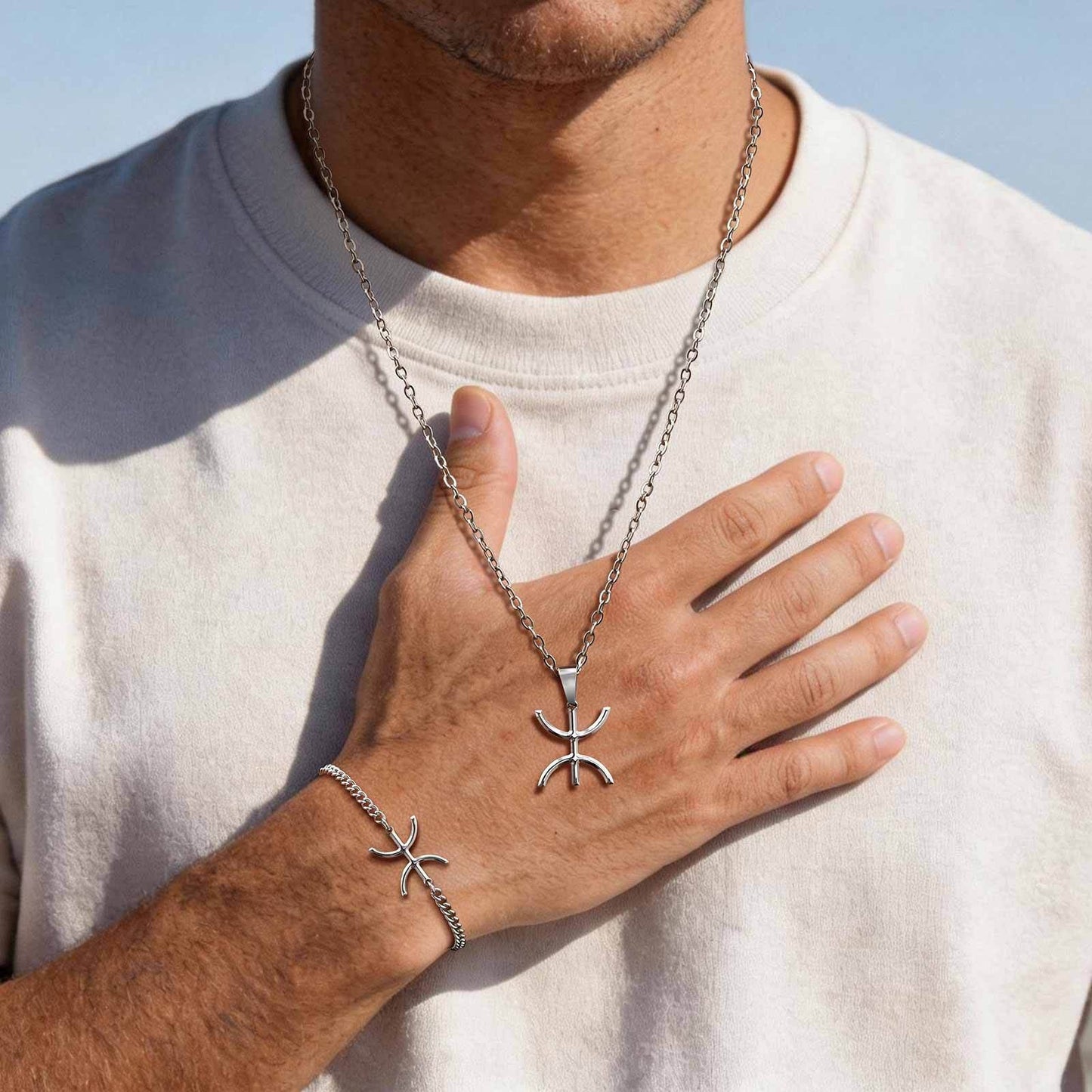 Kemstone Stainless Steel Tribal Inspired Dual Wear Necklace Bracelet for Men Hip Hop Minimal Chain BR-3040
