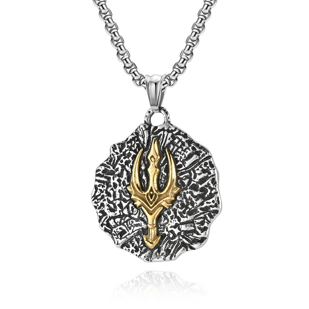 Kemstone Stainless Steel Trident Pendant Necklace for Men Vintage Two Tone K-PT526