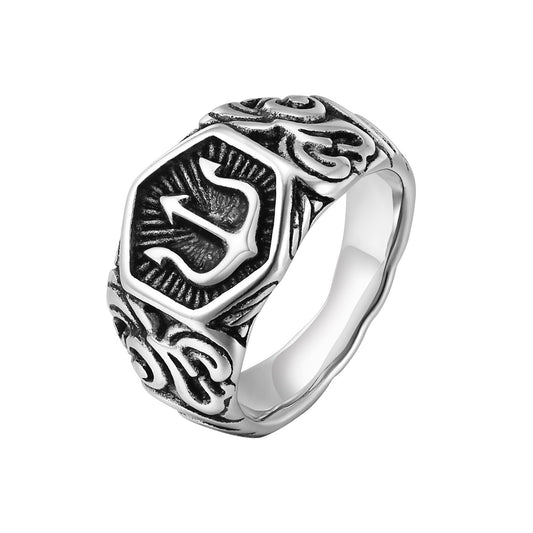 Kemstone Men’s Stainless Steel Trident Ring – Silver Viking Style RC-642
