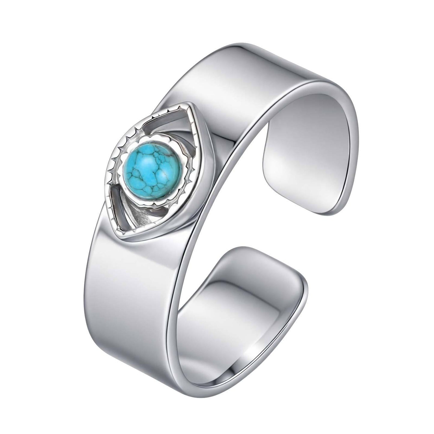 Kemstone Stainless Steel Turquoise Evil Eye Open Ring for Men RC-1022