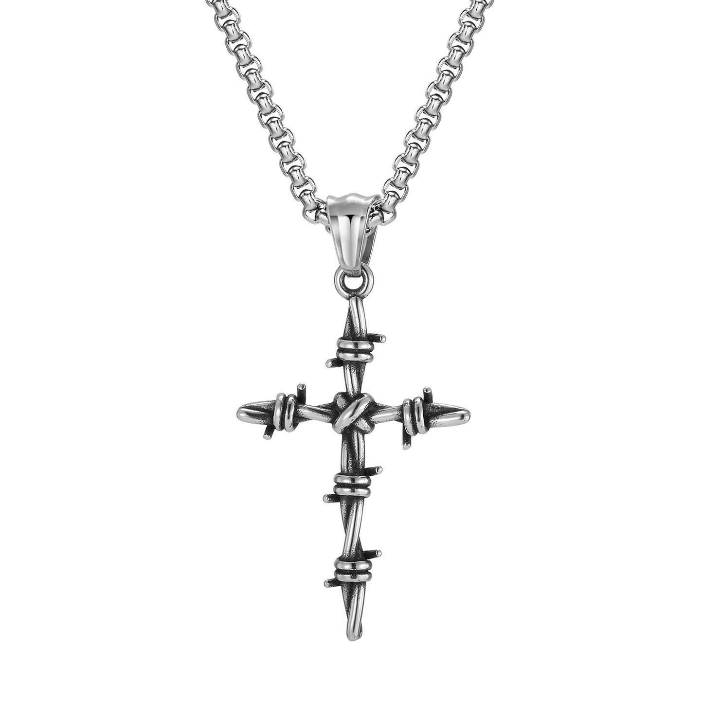 Kemstone Stainless Steel Twisted Cross Pendant Necklace for Men PN-2341
