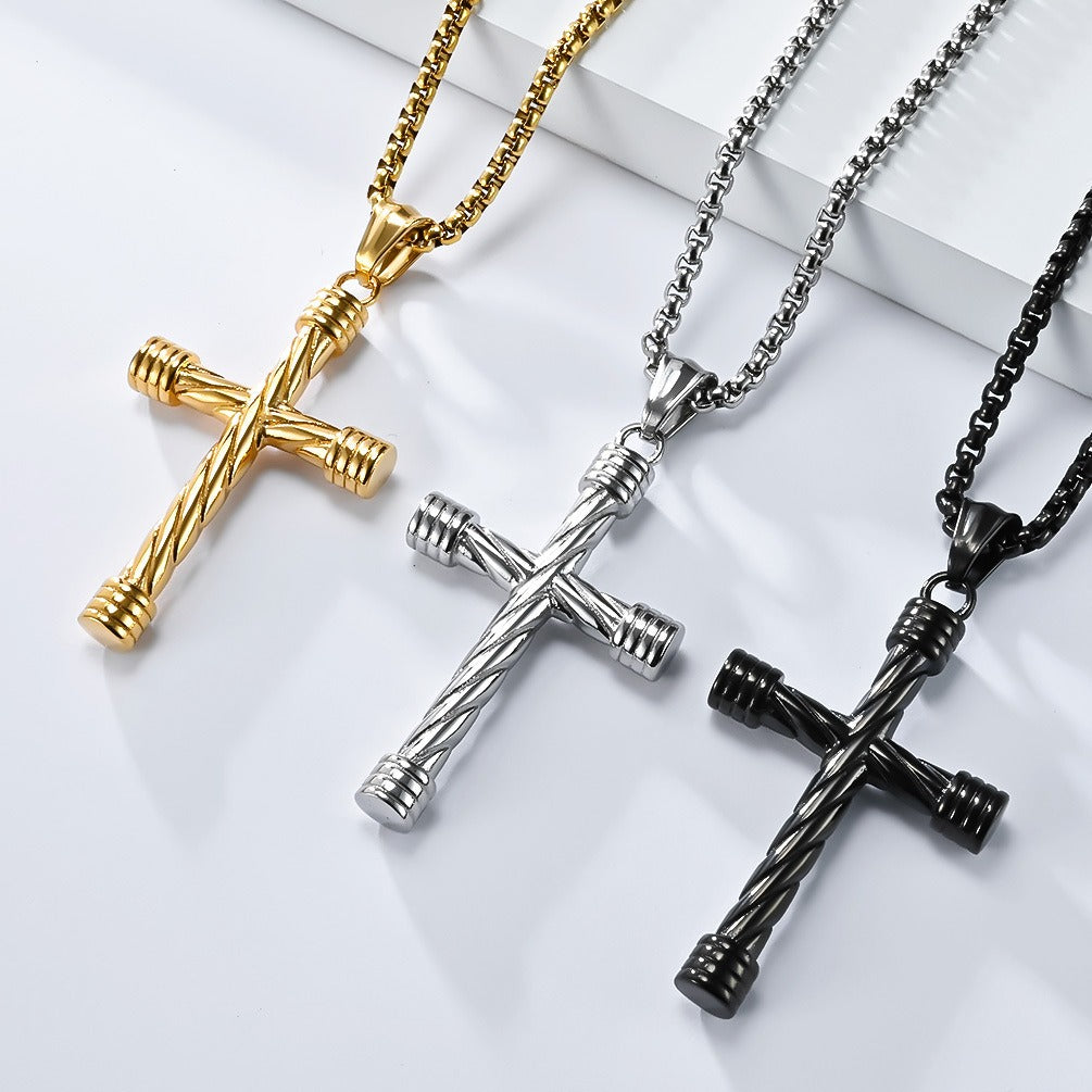 Kemstone Stainless Steel Twisted Cross Pendant Necklace for Men – Punk Style K-PT617