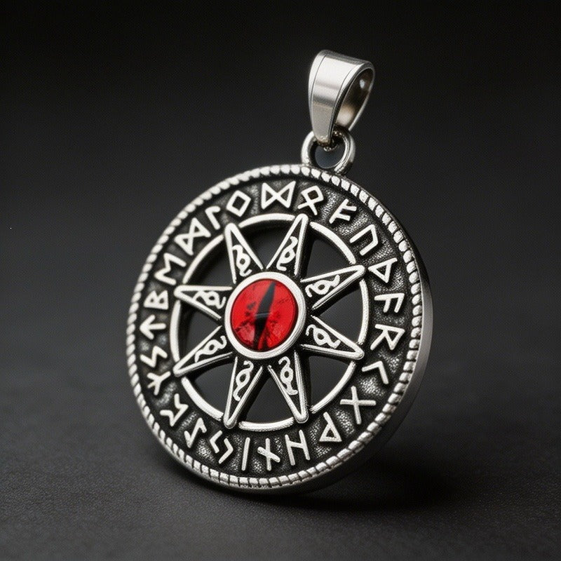 Kemstone Viking Rune Sun Pendant Necklace for Men Stainless Steel Nordic Hexagram Symbol KP118554-LU