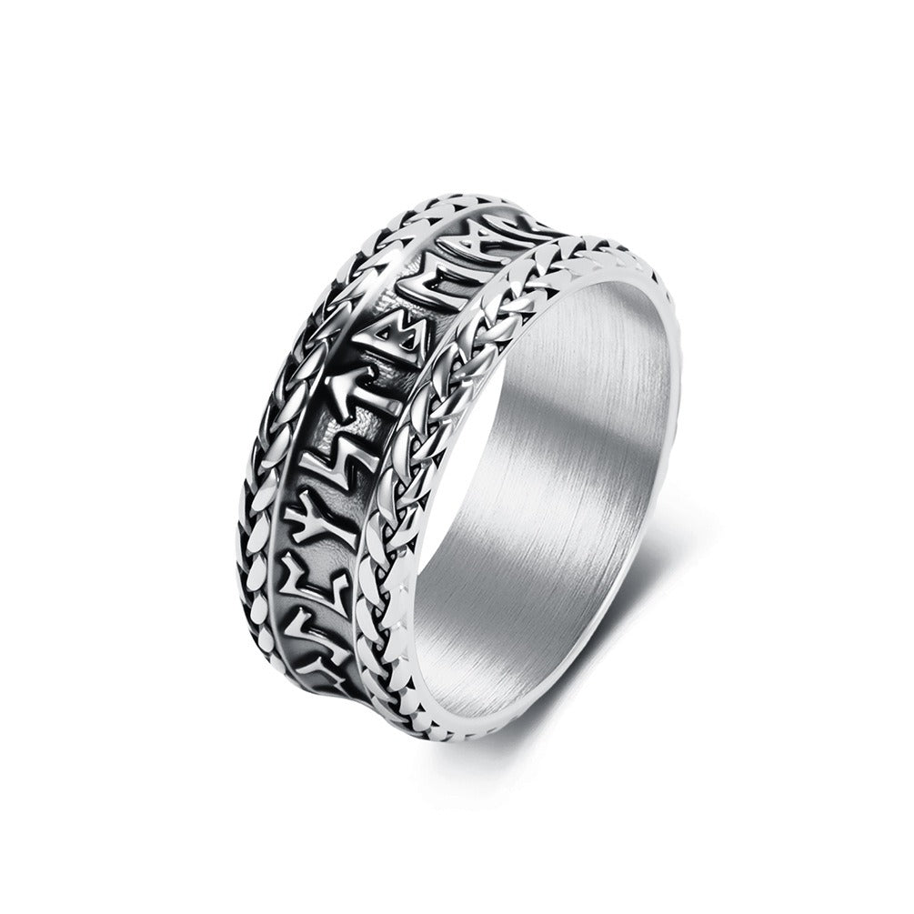 Kemstone Stainless Steel Viking Rune Ring for Men Wide Engraved Silver Gold Black K-R1151