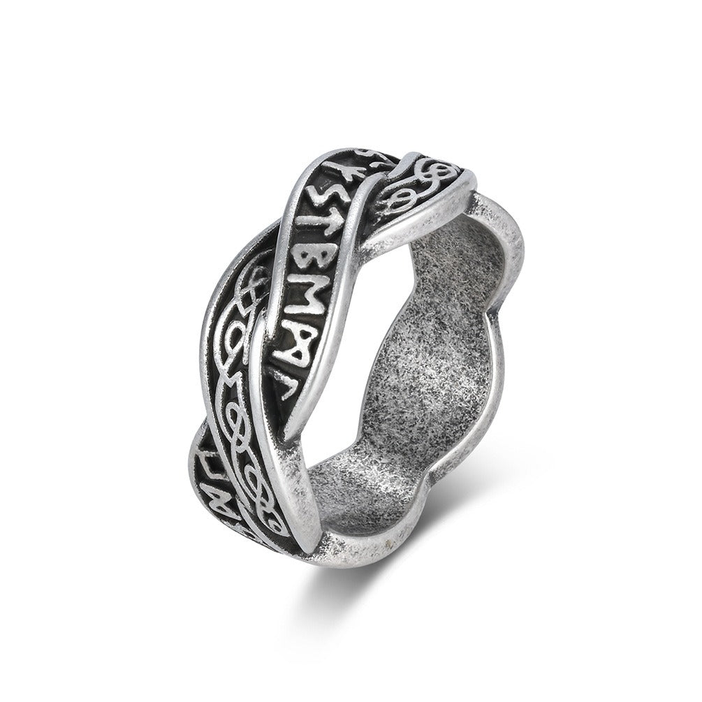 Kemstone Stainless Steel Viking Rune Knot Ring – Woven Band Design for Men & Women K-R119