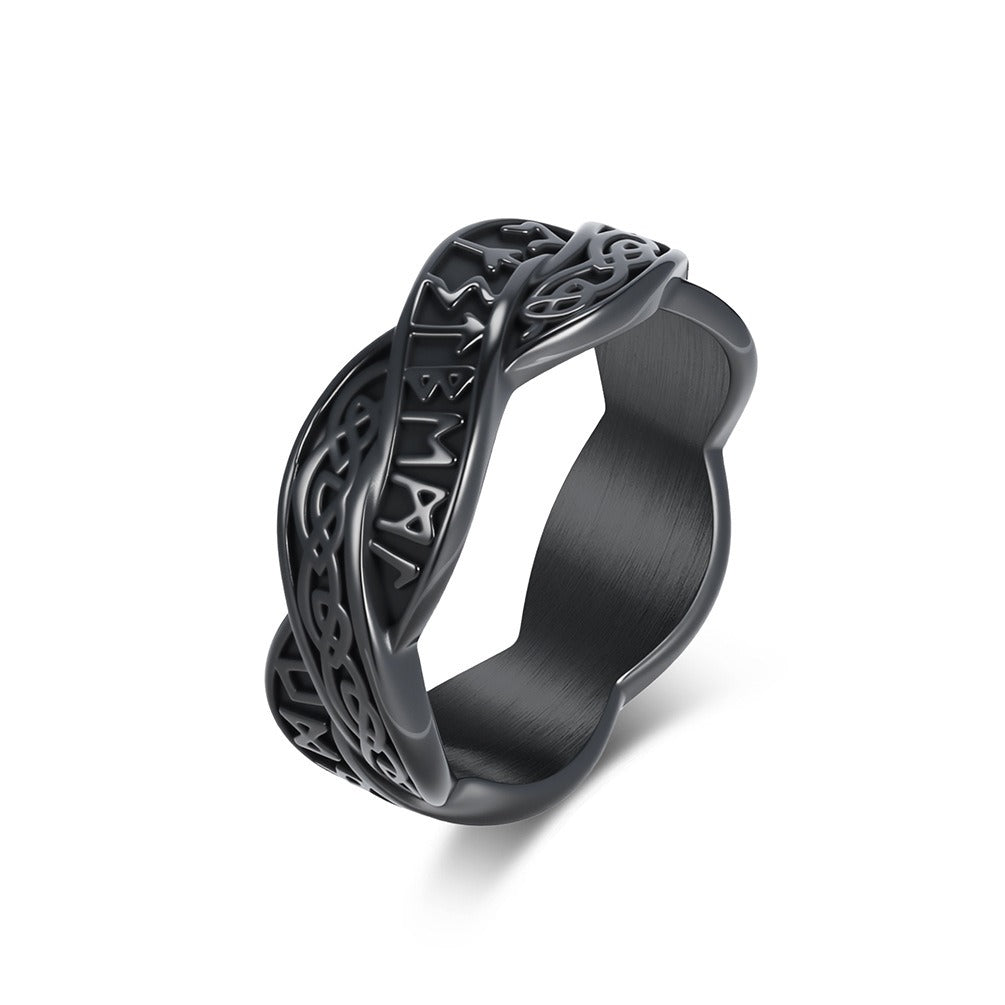 Kemstone Stainless Steel Viking Rune Knot Ring – Woven Band Design for Men & Women K-R119