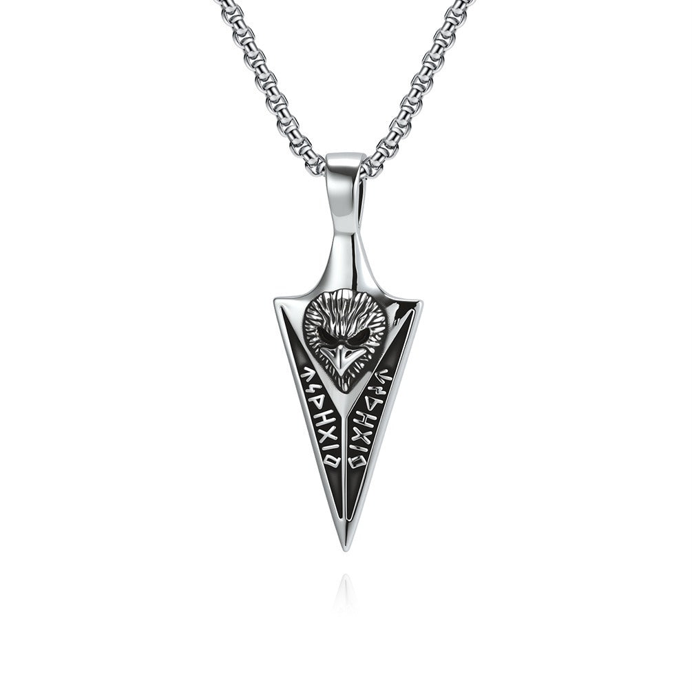Kemstone Stainless Steel Viking Rune Raven Spearhead Pendant Necklace K-PT693