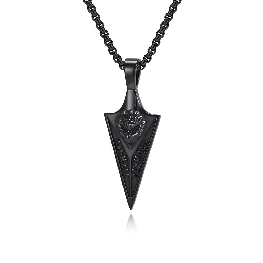 Kemstone Stainless Steel Viking Rune Raven Spearhead Pendant Necklace K-PT693