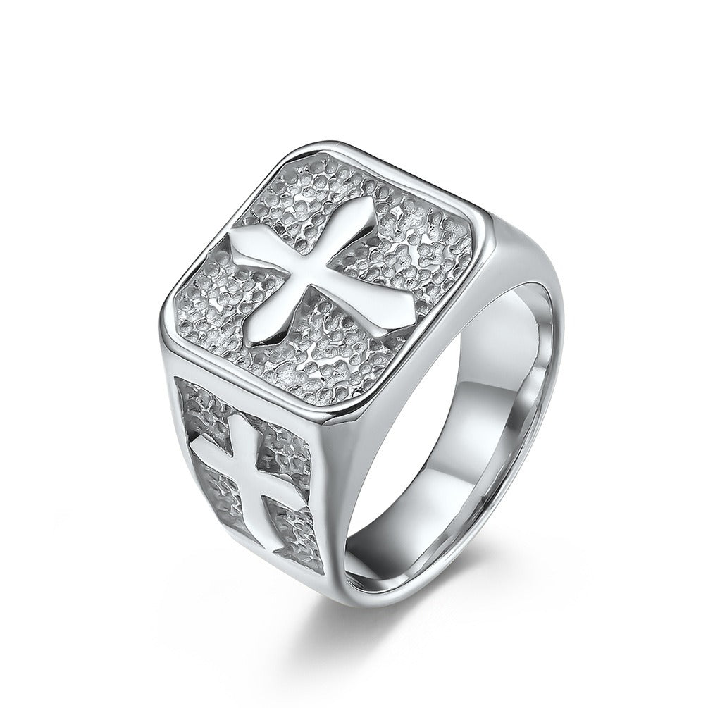 Kemstone Stainless Steel Vintage Cross Ring for Men Side Cross Texture Design K-R610