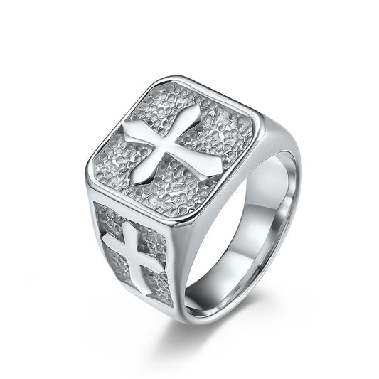 Kemstone Stainless Steel Vintage Cross Ring for Men Side Cross Texture Design K-R610