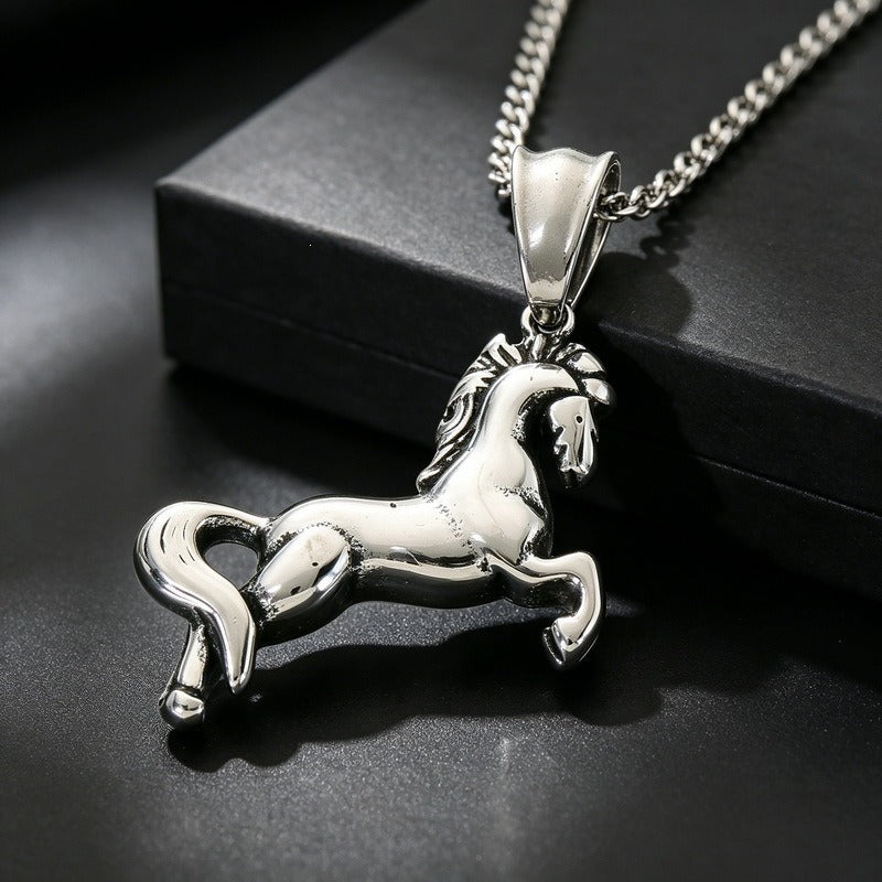Kemston Stainless Steel Pegasus Horse Pendant Necklace for Men Wing Vintage Silver KP118626-LU