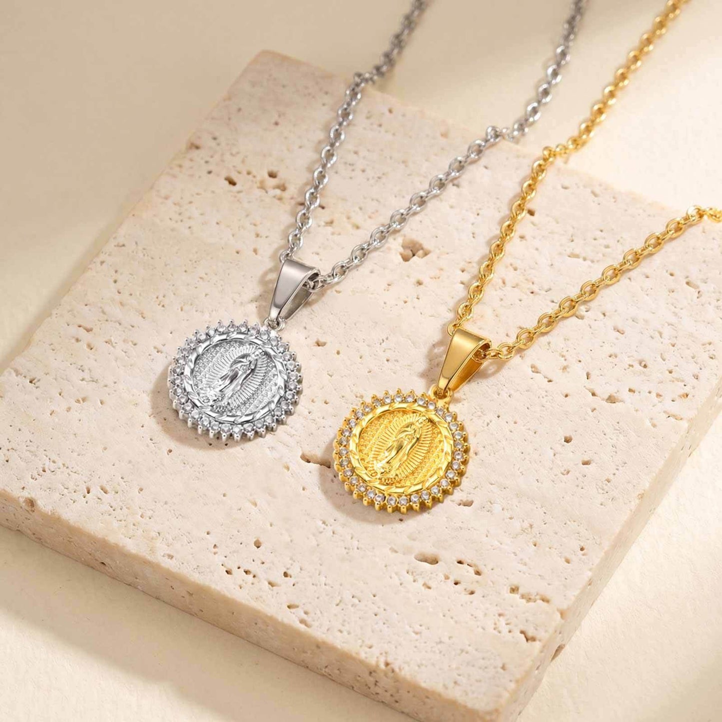 Kemston Vintage Round Medallion Coin Pendant Necklace for Men & Women Stainless Steel PN-2428