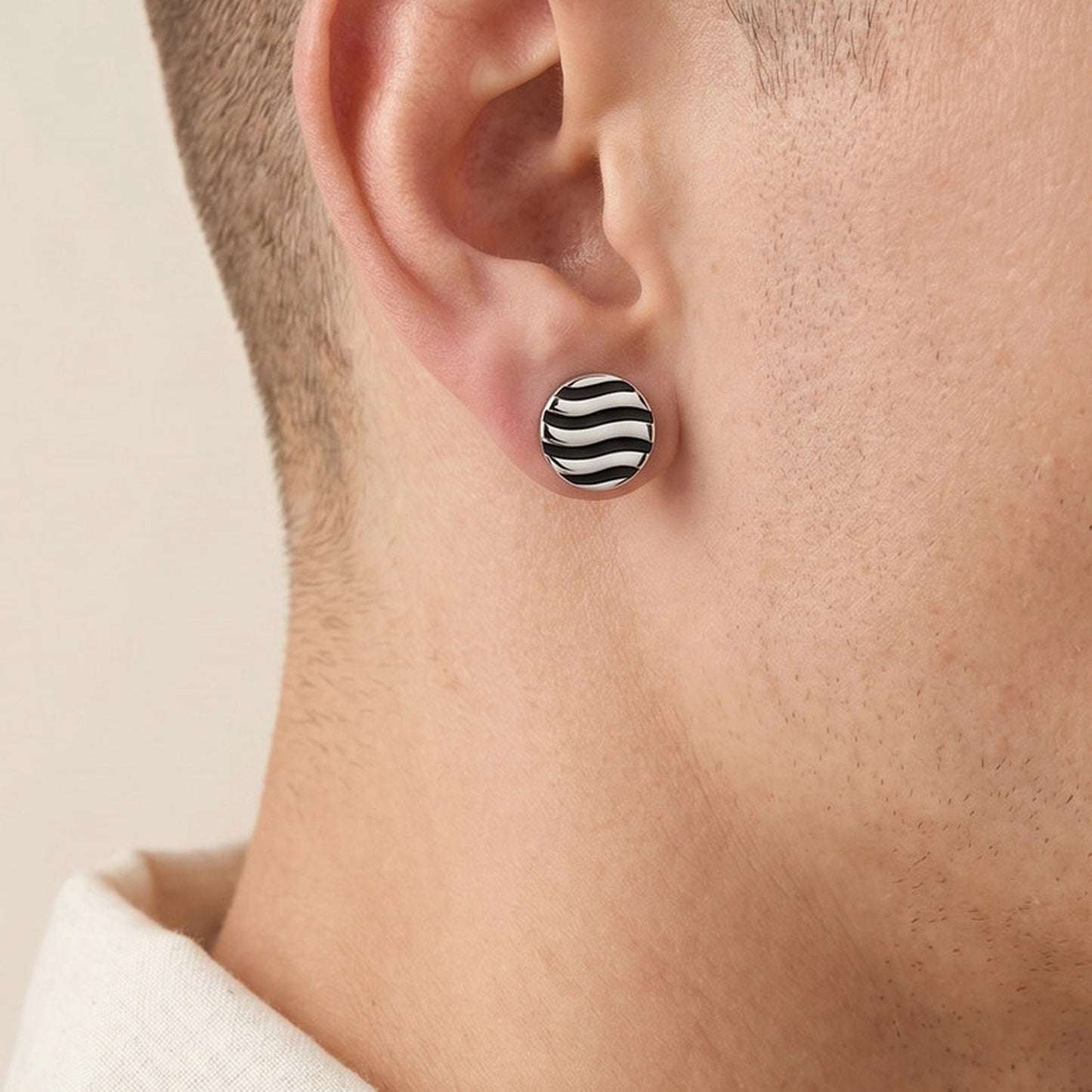 Kemstone Stainless Steel Wave Texture Stud Earring for Men ES-828S Silver