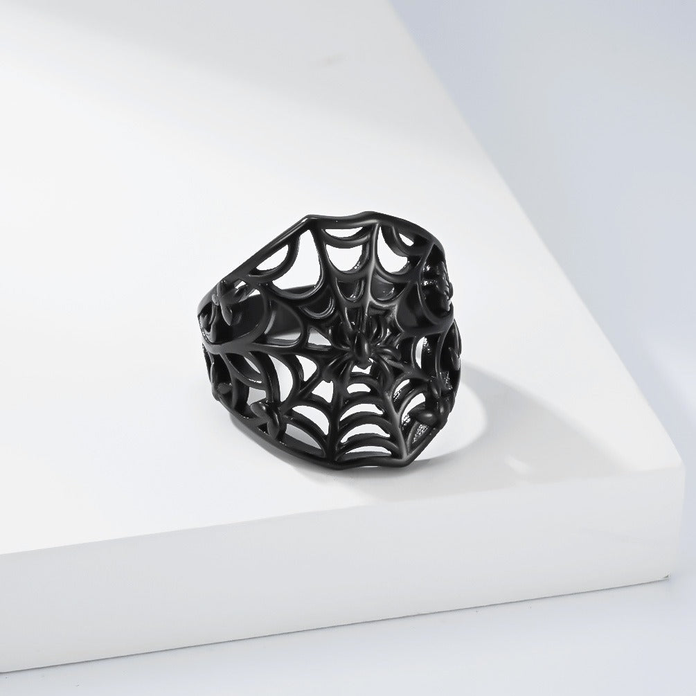 Kemstone Stainless Steel Spider Web Hollow Ring for Men Gothic K-R1180