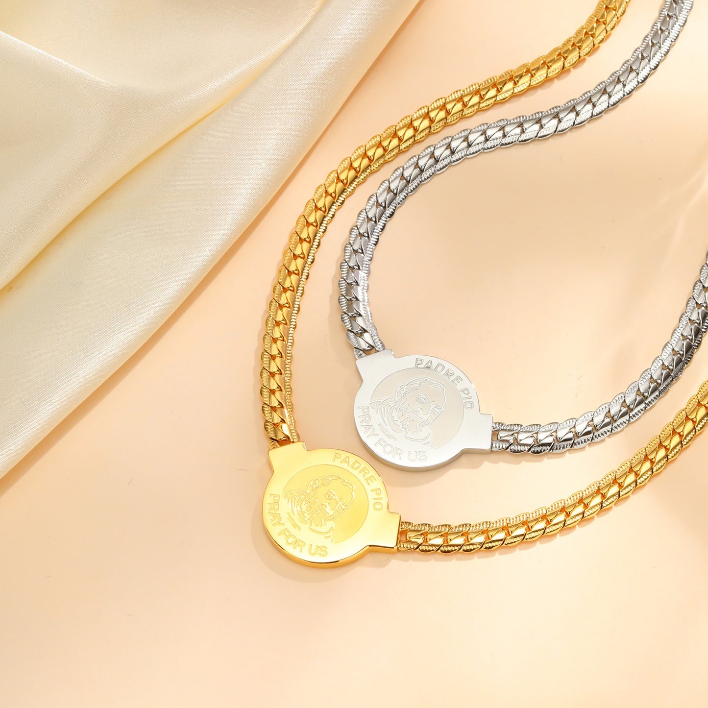 Kemston Stainless Steel Wheat Chain Medallion Necklace for Men NC-2264