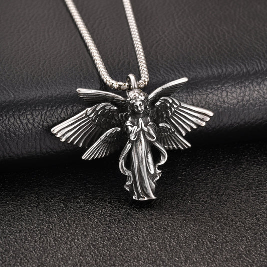 Kemstone Stainless Steel Wing Pendant Necklace for Men Vintage Gothic Silver PN2389