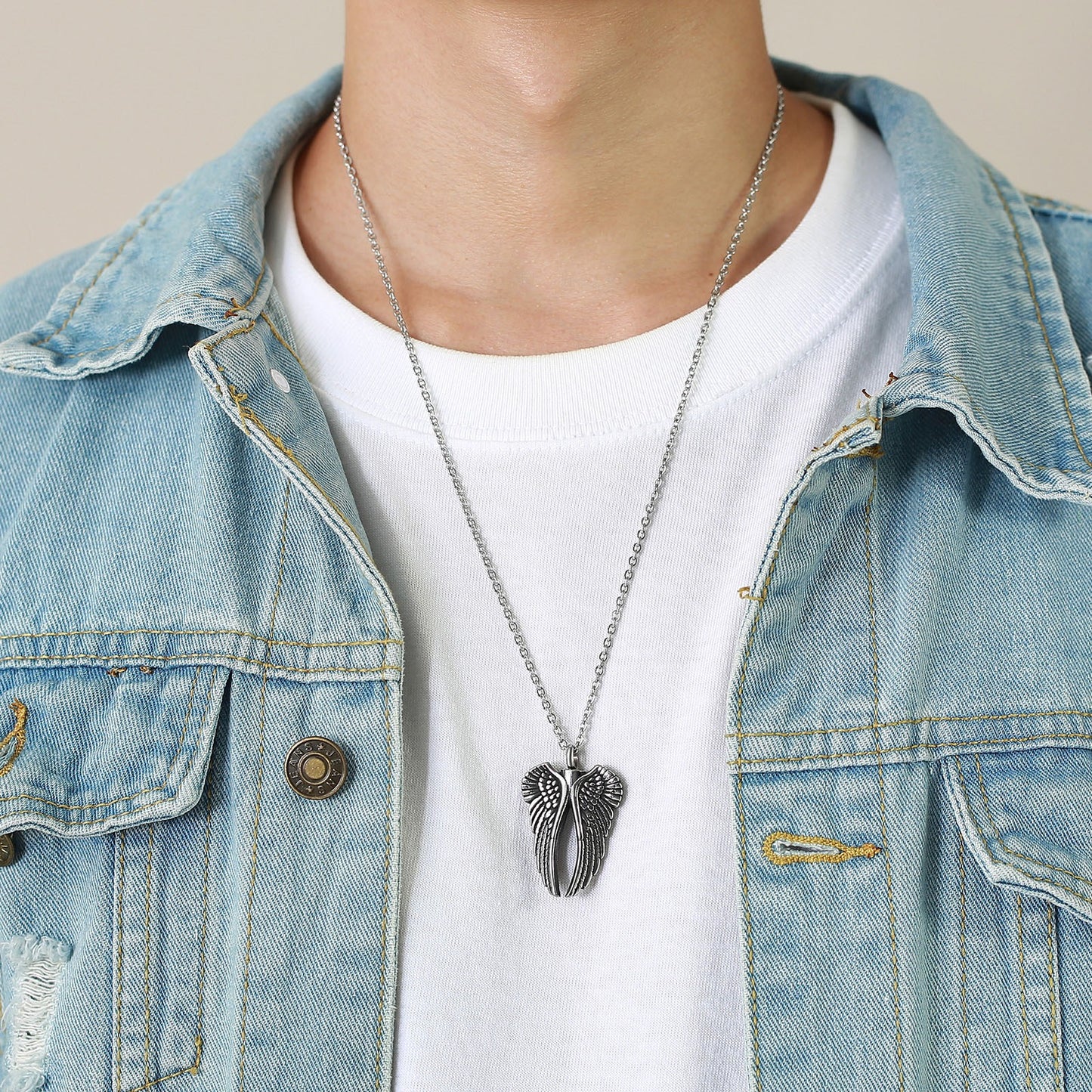 Kemstone Men’s Stainless Steel Angel Wing Keepsake Pendant Necklace PN-1498