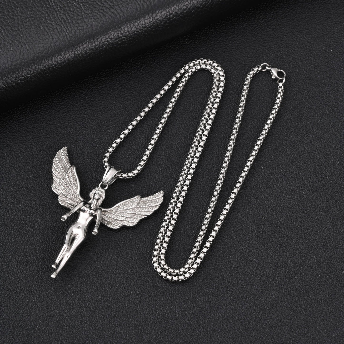 Kemstone Stainless Steel Winged Figure Necklace for Men Vintage Streetwear PN-2414