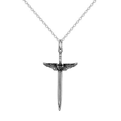 Kemstone Stainless Steel Winged Sword Pendant Necklace with Black Cubic Zirconia for Men PN-2245