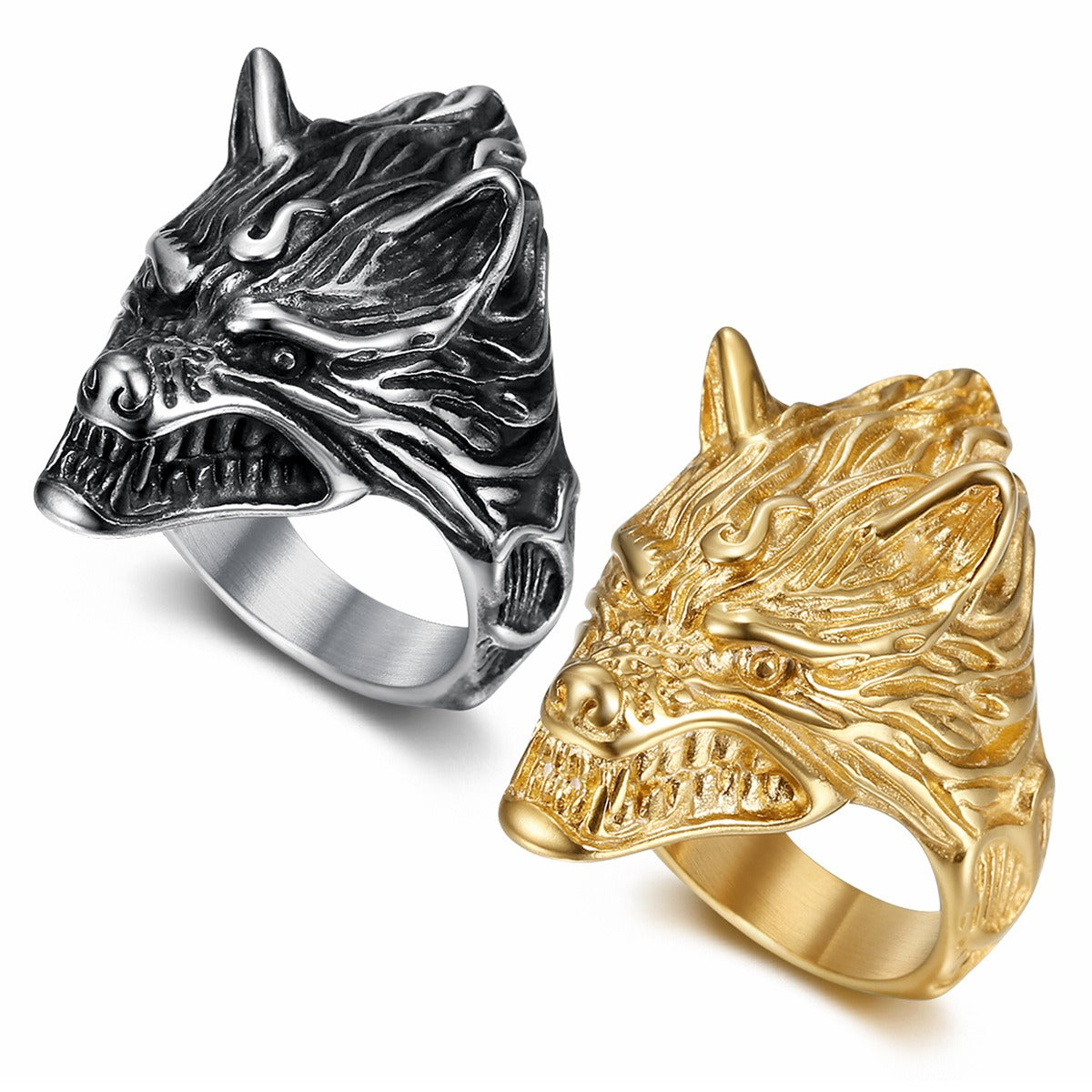 Kemstone Wolf Head Ring for Men Stainless Steel Vintage TR0364
