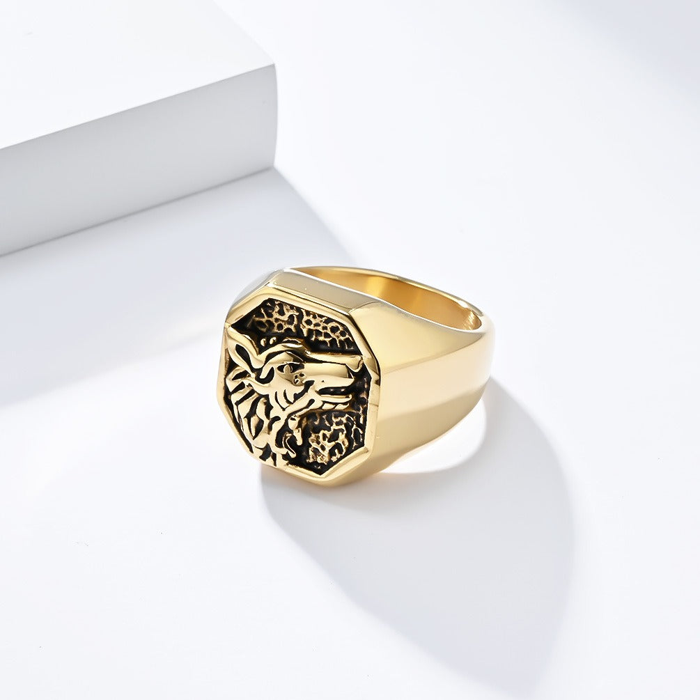 Kemstone Vintage Wolf Head Stainless Steel Ring for Men K-R832