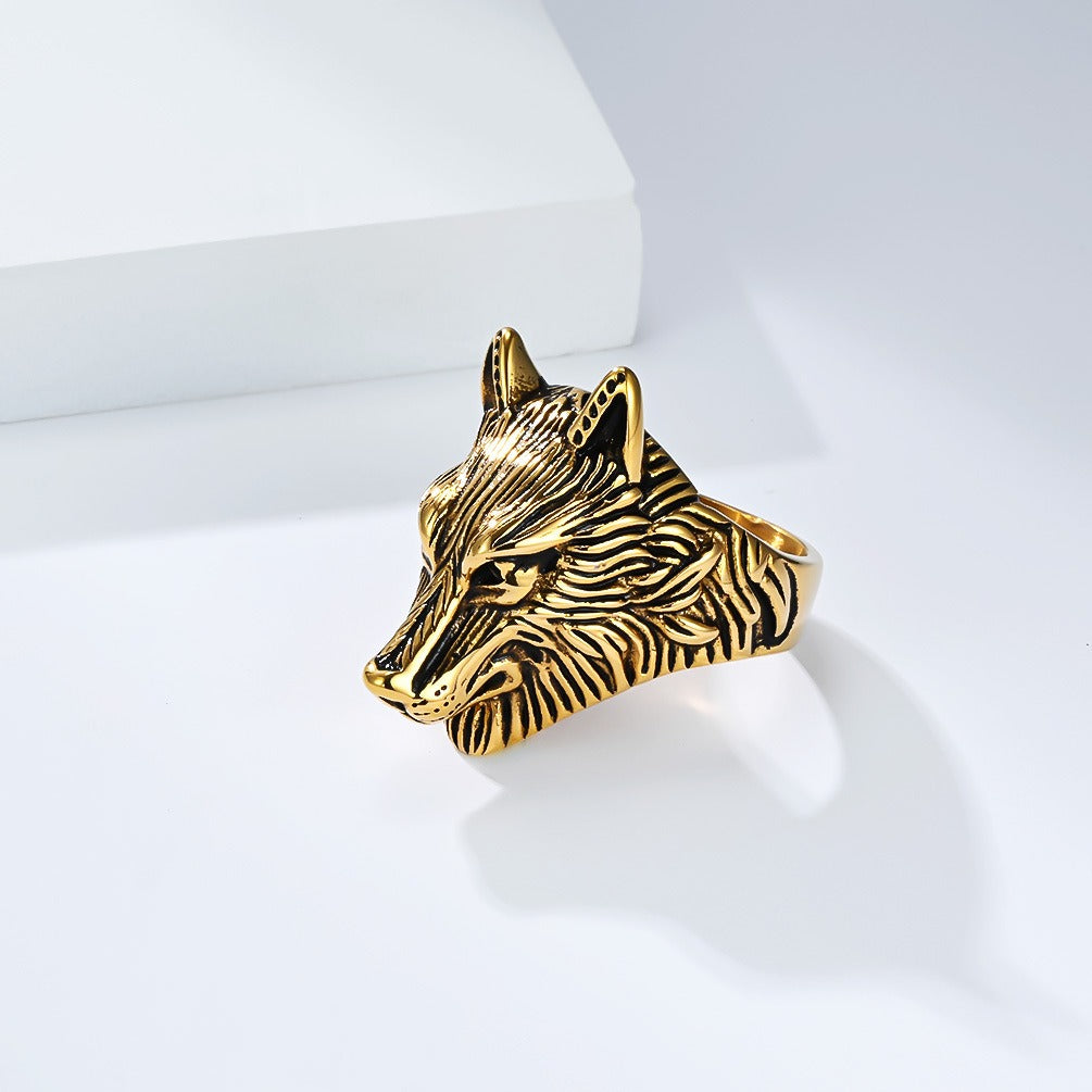 Kemston Stainless Steel Wolf Head Signet Ring for Men Gothic Viking Animal Jewelry K-R1086