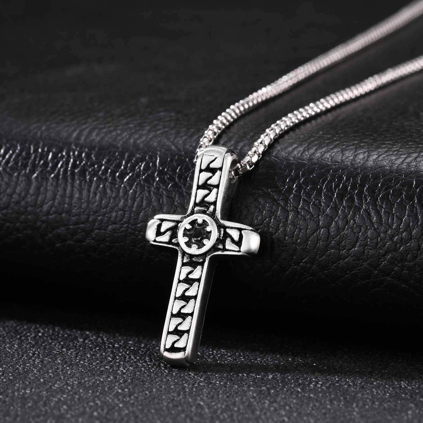 Kemston Stainless Steel Woven Texture Cross Pendant Necklace for Men PN-2394