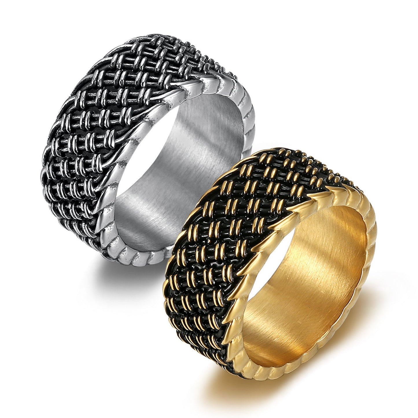 Kemstone Stainless Steel Woven Ring for Men – Vintage Punk Wide Design TR0457