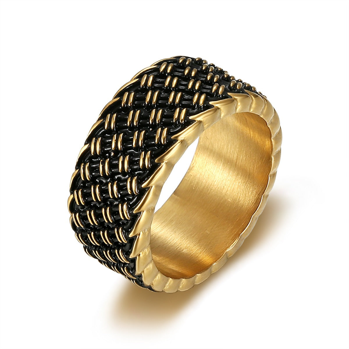 Kemstone Stainless Steel Woven Ring for Men – Vintage Punk Wide Design TR0457