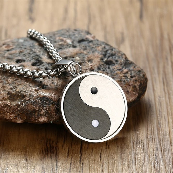 Kemstone Stainless Steel Yin Yang Pendant Necklace – Black White Balance Design for Men PN-602