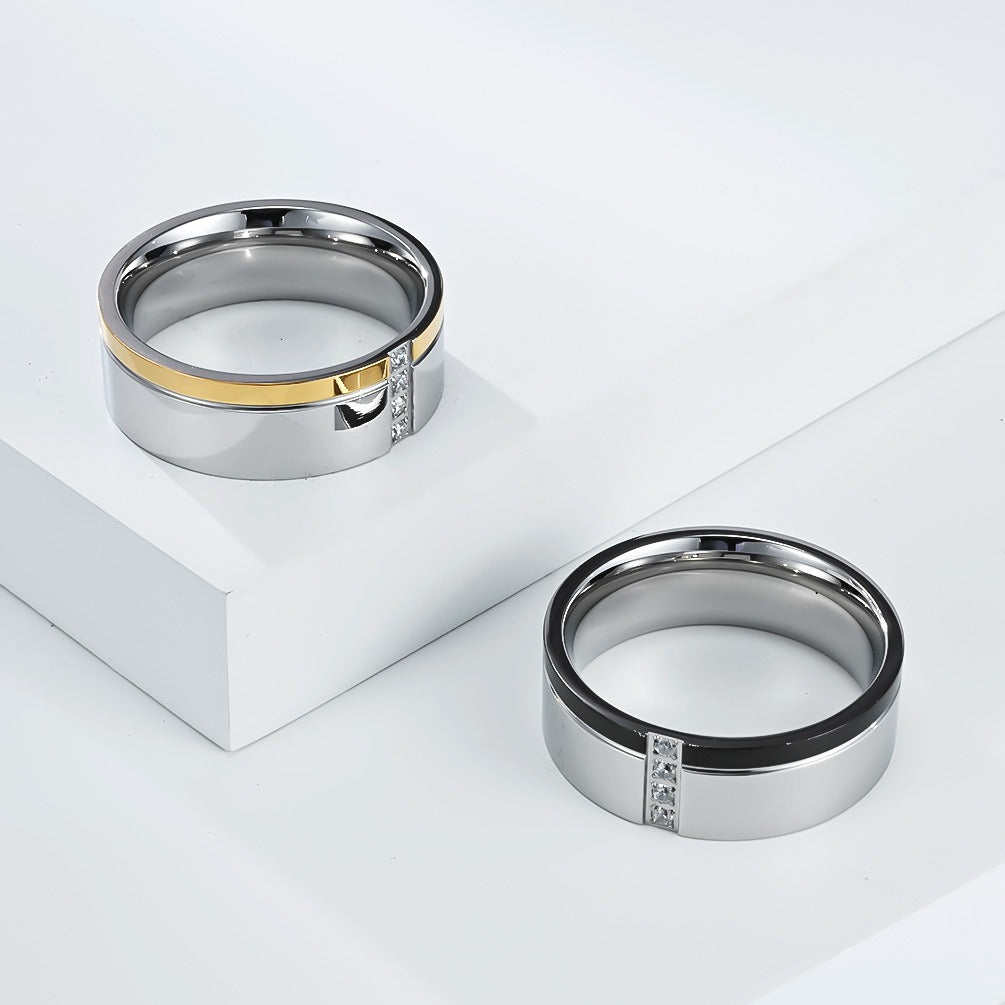 Kemstone Men’s Stainless Steel Ring – Two-Tone Zircon Inlay Band K-R1061