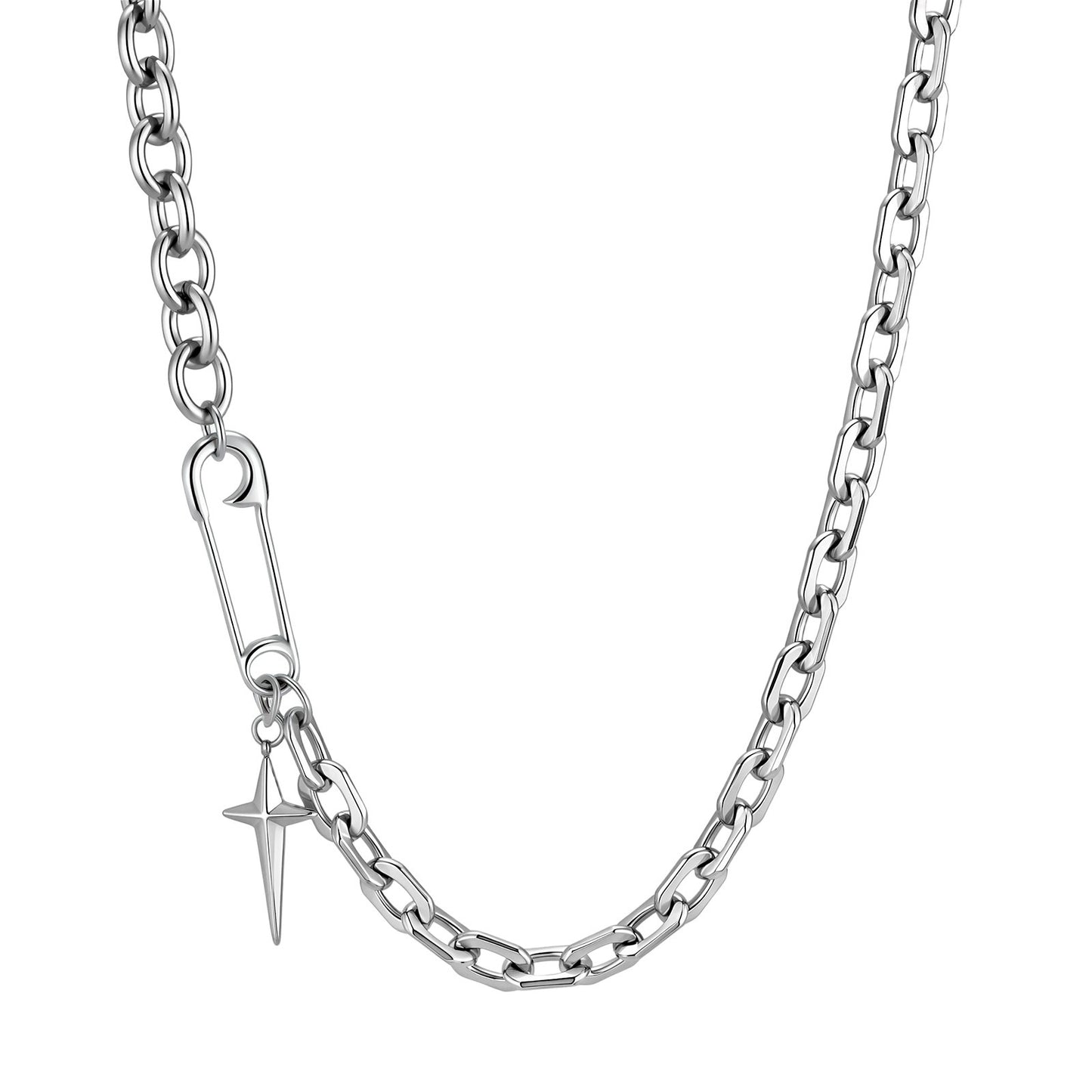 Kemstone Stainless Steel Pin Chain Choker Necklace with Star Charm for Men Women NC-2835