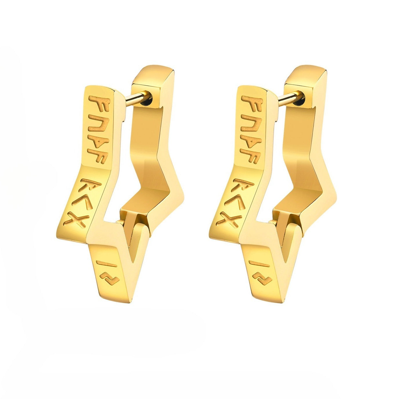 Kemstone Star Hoop Earrings Stainless Steel Gold Plated Geometric Design for Men EH-525