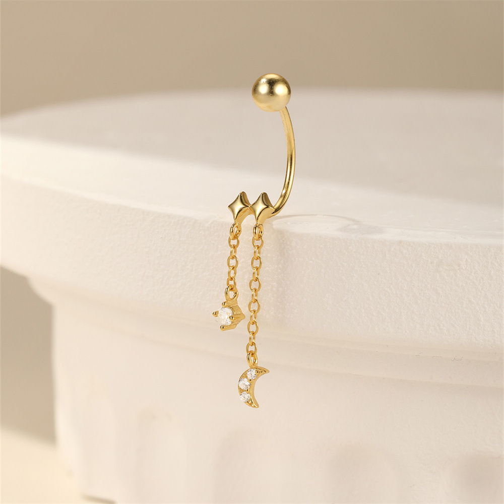 Kemstone 925 Sterling Silver Star Moon Tassel Earring for Women Cubic Zirconia Drop 60255070108C