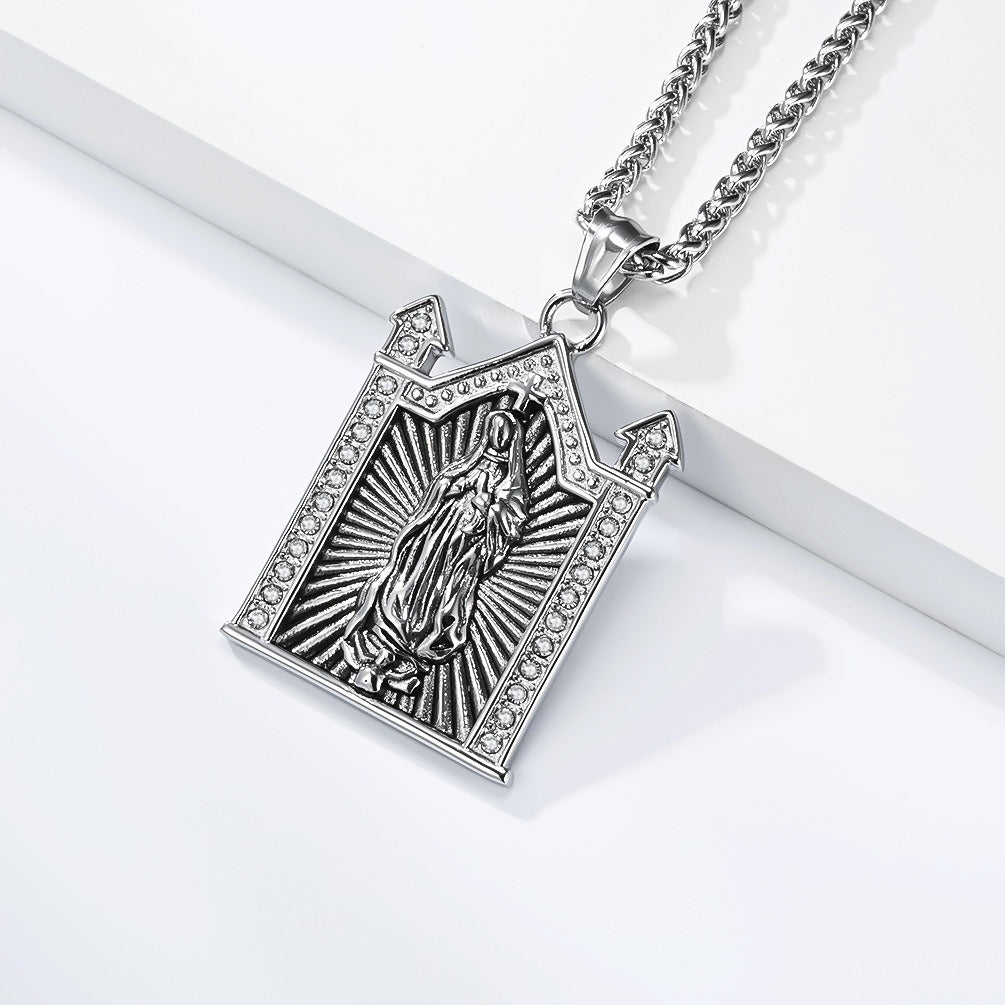 Kemstone Stainless Steel Gothic Architectural Figure Pendant Necklace Vintage Men K-R1178