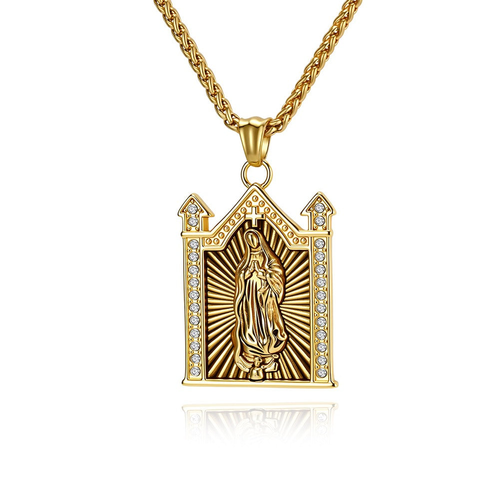 Kemstone Stainless Steel Gothic Architectural Figure Pendant Necklace Vintage Men K-R1178