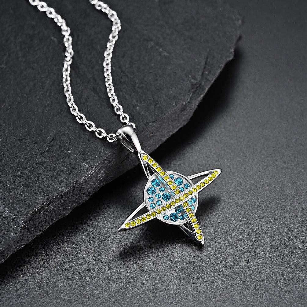 Kemstone Planet Cross Pendant Necklace for Men & Women – Stainless Steel Crystal Design 60cm Chain K-PT266