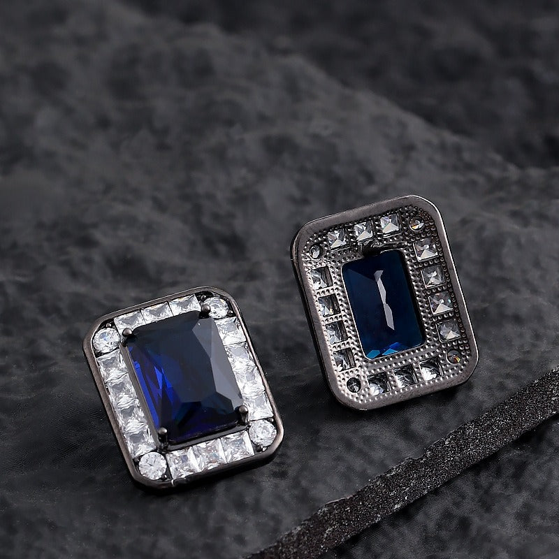 Kemstone Blue Stone Stud Earrings for Women Square Cubic Zirconia Copper TD08726