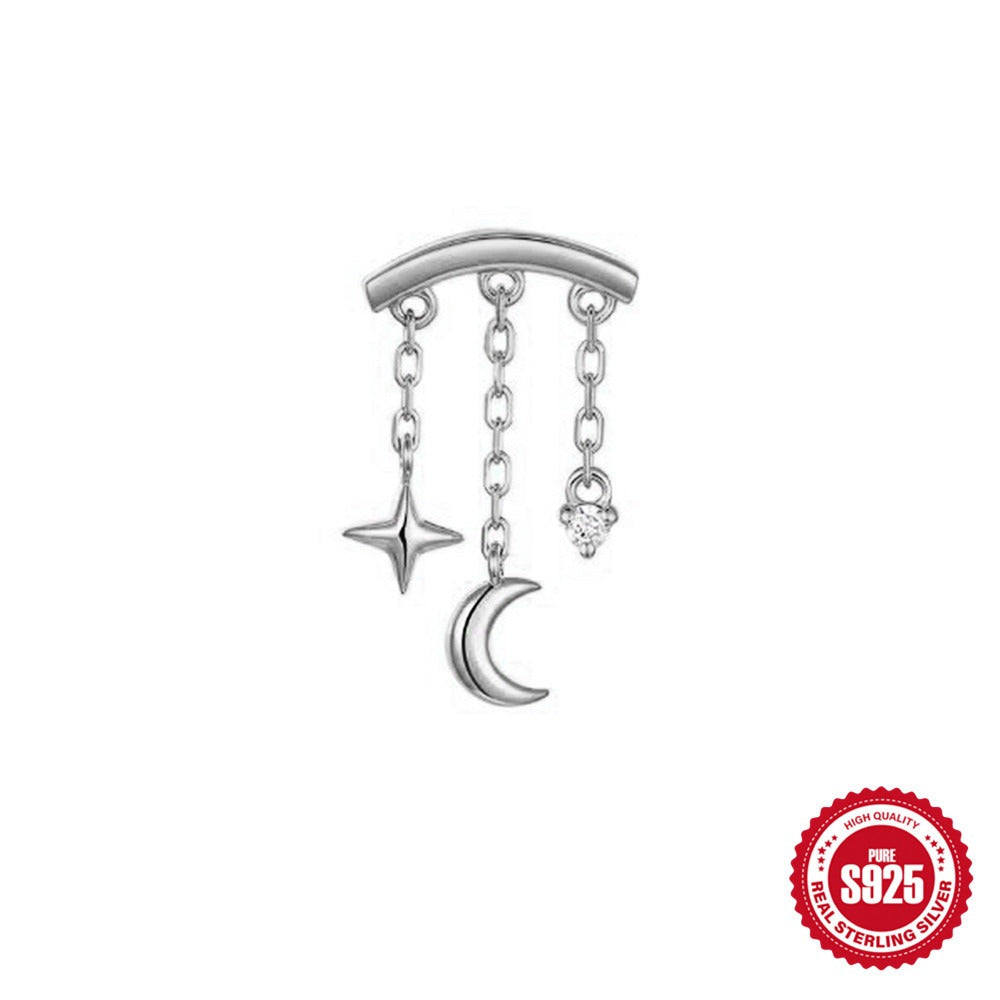 Kemstone 925 Sterling Silver Star Moon Tassel Cartilage Stud for Women Cubic Zirconia Flat Back Earring 60259399681
