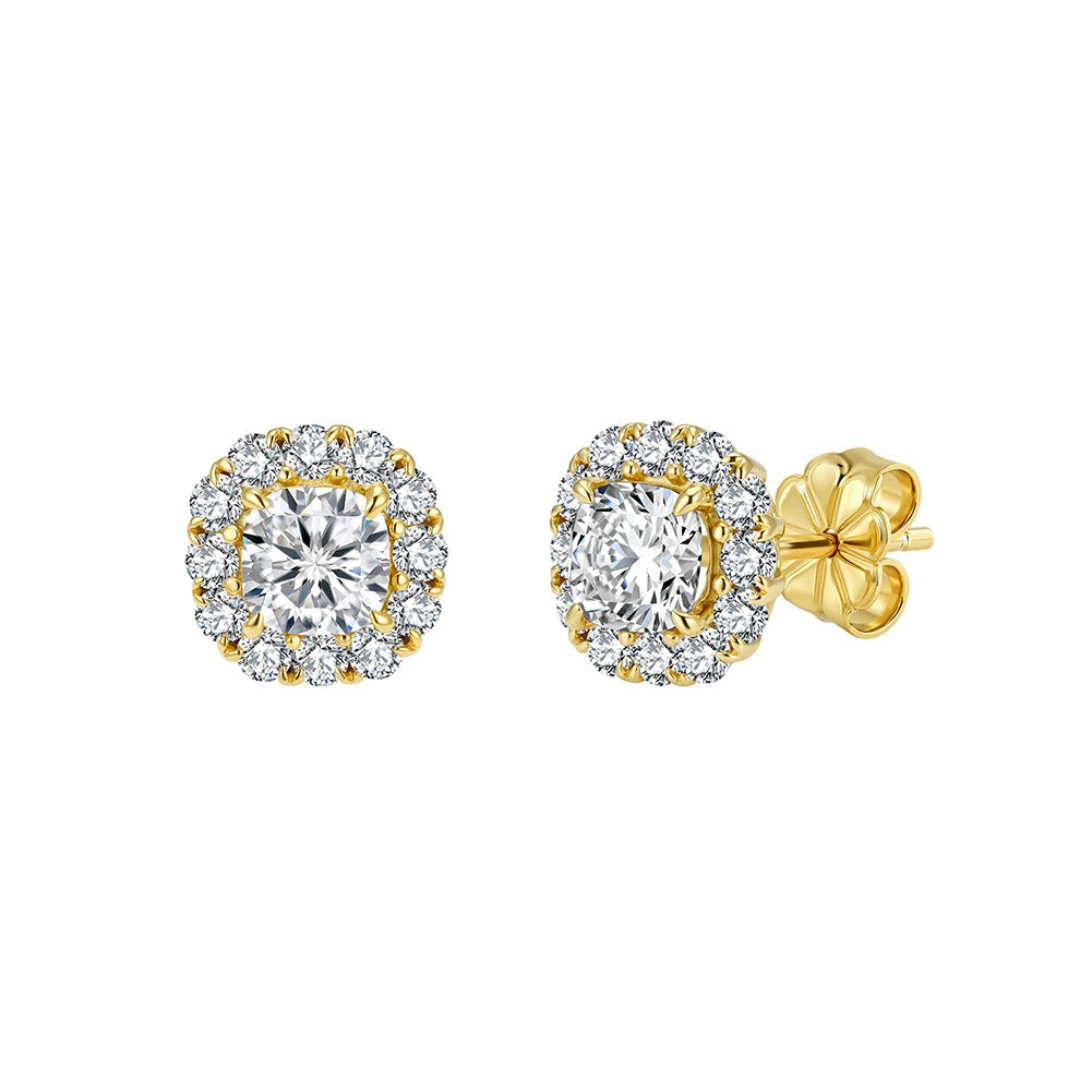 Kemston 925 Sterling Silver Halo Moissanite Stud Earrings for Women SMOE26