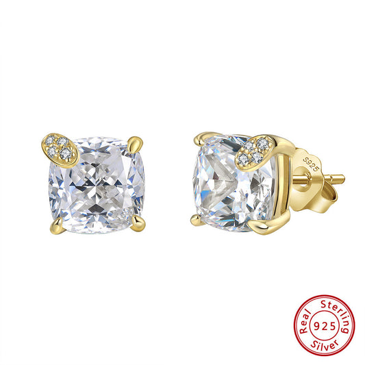 925 Sterling Silver Cushion Cut Zircon Stud Earrings for Women | 8mm Square Gold & White Gold Plated Hypoallergenic Jewelry by Kemstone A4-LZE58