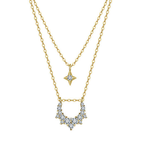 Kemstone 925 Sterling Silver Layered Star Necklace – Gold & Silver Double Chain Choker, Handmade Minimalist Jewelry Gift
