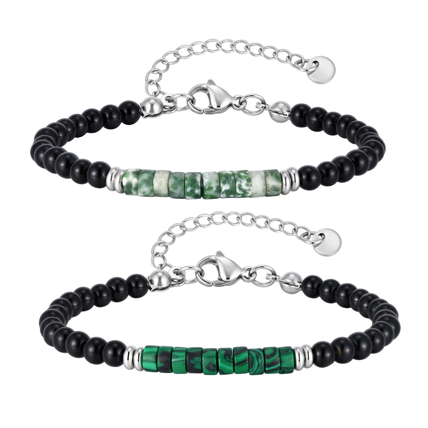 Kemstone Stone Beaded Bracelet Green Bead Adjustable Chain for Men Women BR-2925