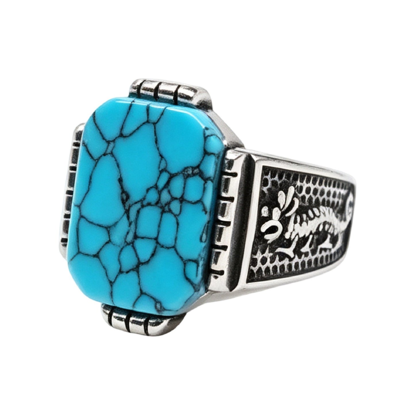 Kemston Stone Signet Ring for Men Titanium Steel Dragon Relief R7007