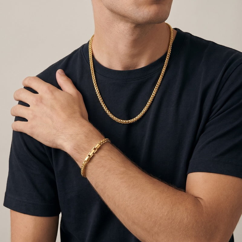 Kemstone Titanium Steel Spinner Chain Necklace Bracelet for Men Rotating Clasp KB213822-KFC