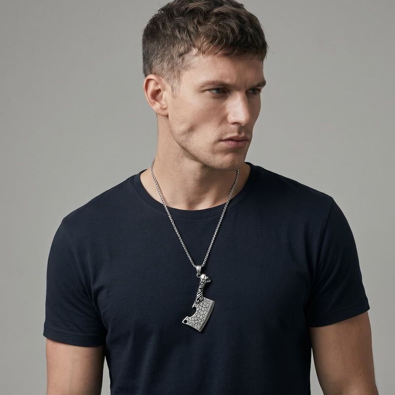 Kemston Stainless Steel Viking Axe Pendant Necklace for Men Gothic KP118608-LU