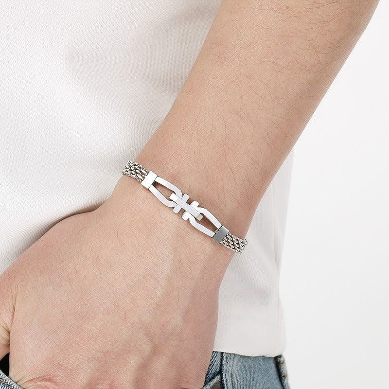 Kemstone Link Clasp Bracelet for Men Titanium Steel Woven Chain Adjustable KB212811-KFC