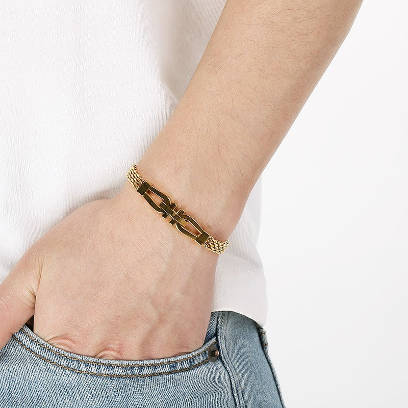 Kemstone Link Clasp Bracelet for Men Titanium Steel Woven Chain Adjustable KB212811-KFC