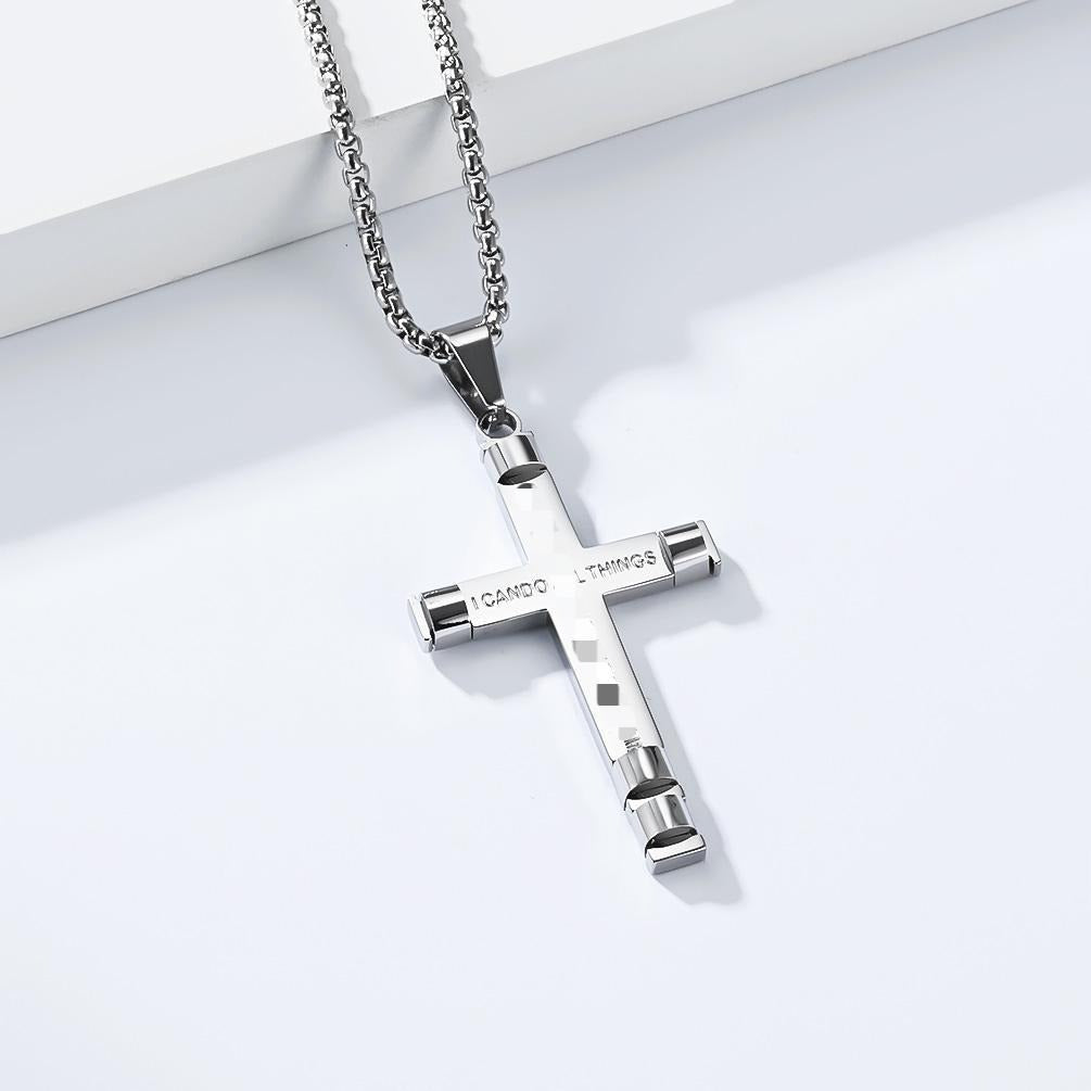 Kemstone Stainless Steel Modern Cross Pendant Necklace for Men Box Chain Structured Design K-PT720
